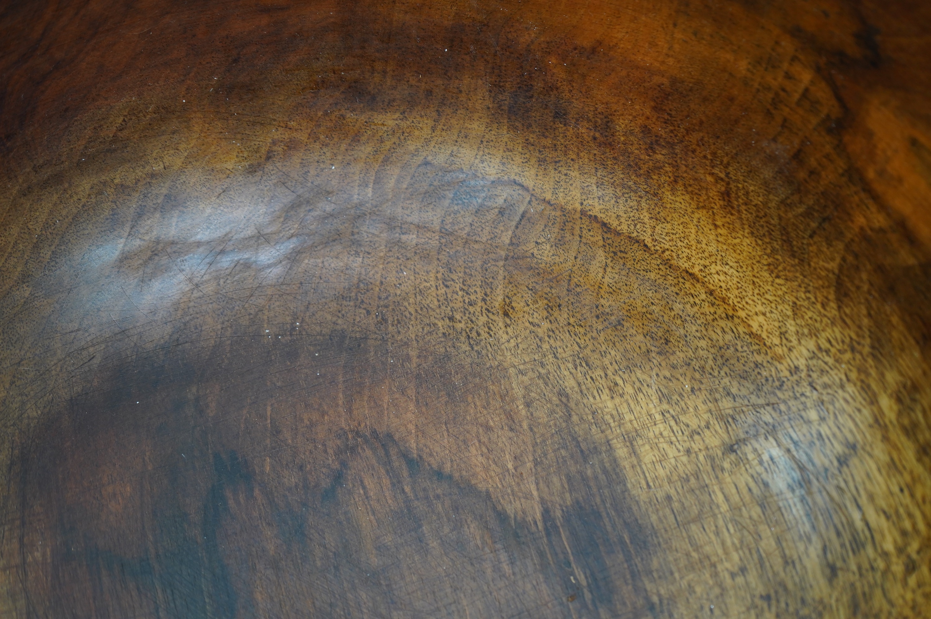 A large turned walnut bowl, carved from the solid, 38cm diameter. Condition - good